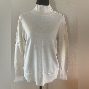 Ann Taylor Ivory Mock Turtleneck with Shoulder Detail Buttons, Size L